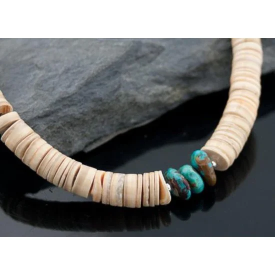 Navajo Native .925 Sterling Silver Graduated Heishi, Turquoise Native American Necklace 15560-3 Navajo Native .925 Sterling Silver Graduated Heishi, Turquoise Native American Necklace 15560-3