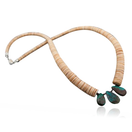 Certified Authentic Navajo Native .925 Sterling Silver Graduated Melon Shell and Turquoise DROP Native American Necklace 390591394132