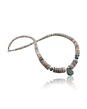 Certified Authentic Navajo Native .925 Sterling Silver Graduated Melon Shell and Turquoise DROP Native American Necklace 390593289488