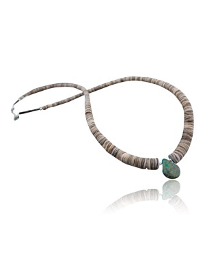 Certified Authentic Navajo Native .925 Sterling Silver Graduated Melon Shell and Turquoise DROP Native American Necklace 390597267006