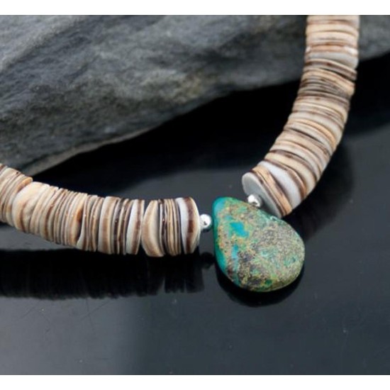 Certified Authentic Navajo Native .925 Sterling Silver Graduated Melon Shell and Turquoise DROP Native American Necklace 390597267006 Certified Authentic Navajo Native .925 Sterling Silver Graduated Melon Shell and Turquoise DROP Native American Necklace 390597267006