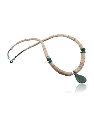 Certified Authentic Navajo Native .925 Sterling Silver Graduated Melon Shell and Turquoise DROP Native American Necklace 390619444164
