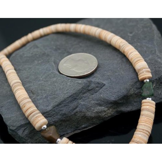 Certified Authentic Navajo Native .925 Sterling Silver Graduated Melon Shell and Turquoise DROP Native American Necklace 7501009-15