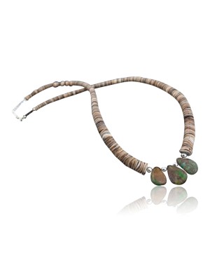 Certified Authentic Navajo Native .925 Sterling Silver Graduated Melon Shell and Turquoise DROP Native American Necklace 750103-45