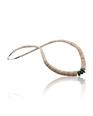 Certified Authentic Navajo Native .925 Sterling Silver Graduated Melon Shell and Turquoise Native American Necklace 370787055087