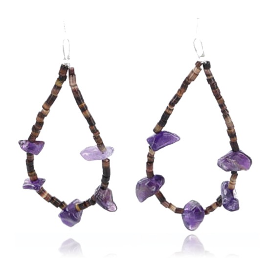 Certified Authentic Navajo NATIVE .925 Sterling Silver Hooks Natural AMETHYST LOOP Native American Earrings 371018710604