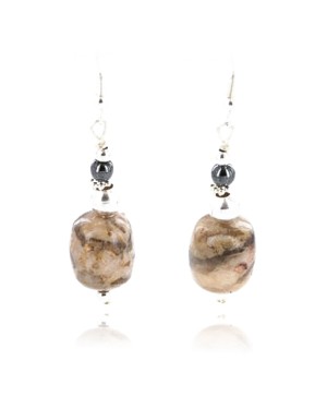 Certified Authentic Navajo NATIVE .925 Sterling Silver Hooks Natural BEIGE AGATE Native American Earrings 390788653226