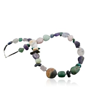 Certified Authentic Navajo Native .925 Sterling Silver Multicolor Stones Native American Necklace 750102-96