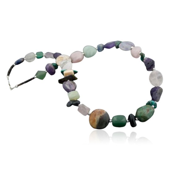 Certified Authentic Navajo Native .925 Sterling Silver Multicolor Stones Native American Necklace 750102-96