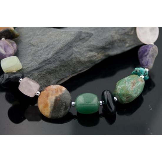 Certified Authentic Navajo Native .925 Sterling Silver Multicolor Stones Native American Necklace 750102-96