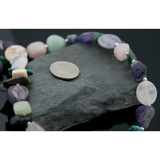 Certified Authentic Navajo Native .925 Sterling Silver Multicolor Stones Native American Necklace 750102-96