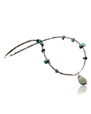Certified Authentic Navajo Native .925 Sterling Silver Natural Turquoise DROP Native American Necklace 750103-39
