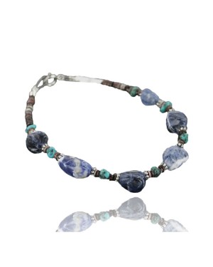 Certified Authentic Navajo Native American .925 Sterling Silver Natural Turquoise and Lapis Bracelet 370962388179