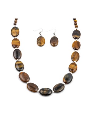 Certified Authentic Navajo Native American Natural Tigers Eye Necklace Earrings Set 24547-18331