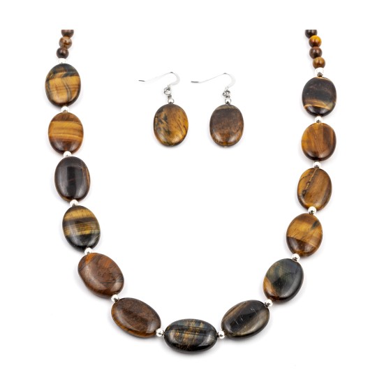 Certified Authentic Navajo Native American Natural Tigers Eye Necklace Earrings Set 24547-18331