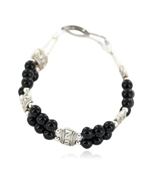 Certified Authentic Navajo Natural Black Onyx Native American Bracelet 1301-4