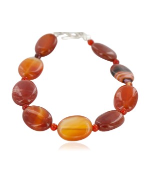 Certified Authentic Navajo Natural Carnelian Nickel Native American Bracelet 12930-4
