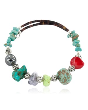 Certified Authentic Navajo Natural Coral Hematite Gaspeite Heishi Adjustable Wrap Native American Bracelet 13049-12