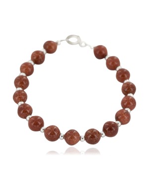 Certified Authentic Navajo Natural Goldstone Nickel Native American Bracelet 12933