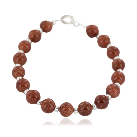 Certified Authentic Navajo Natural Goldstone Nickel Native American Bracelet 12933