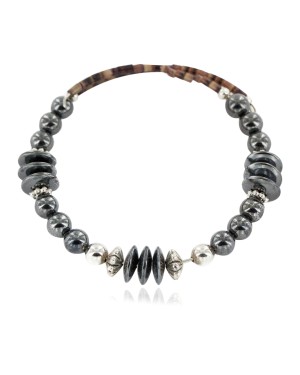 Certified Authentic Navajo Natural Hematite Heishi Adjustable Wrap Native American Bracelet 13049-8