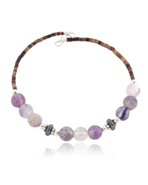 Certified Authentic Navajo Natural Hematite Purple Quartz Heishi Adjustable Wrap Native American Bracelet 13049-1