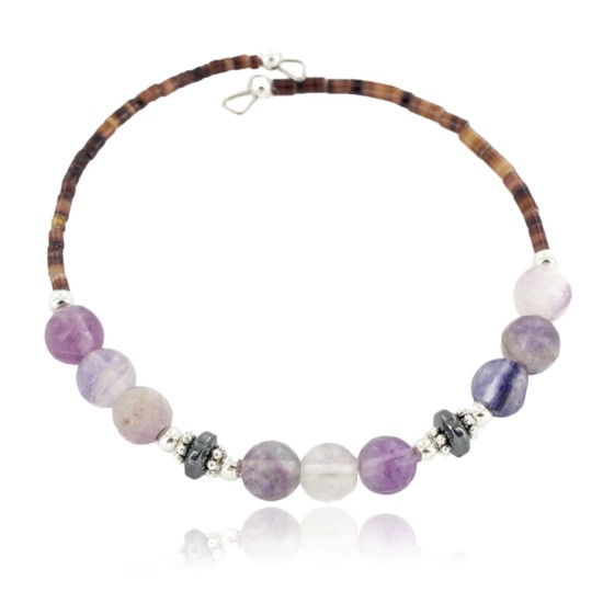 Certified Authentic Navajo Natural Hematite Purple Quartz Heishi Adjustable Wrap Native American Bracelet 13049-1