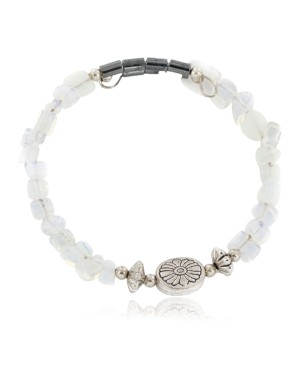 Certified Authentic Navajo Natural Opalite Hematite Heishi Adjustable Wrap Native American Bracelet 13049-3