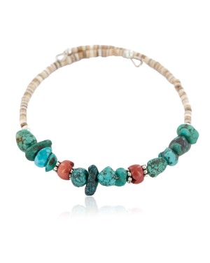 Certified Authentic Navajo Natural Spiderweb Turquoise Heishi Coral Adjustable Wrap Native American Bracelet 12905