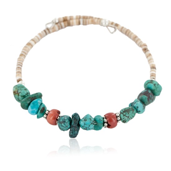 Certified Authentic Navajo Natural Spiderweb Turquoise Heishi Coral Adjustable Wrap Native American Bracelet 12905