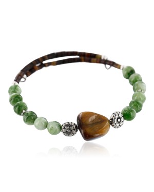 Certified Authentic Navajo Natural TIGER'S EYE and GREEN AGATE Native American Bracelet 371007962397