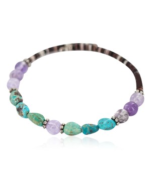 Certified Authentic Navajo Natural Turquoise Amethyst Heishi Native American Adjustable Wrap Bracelet 13110