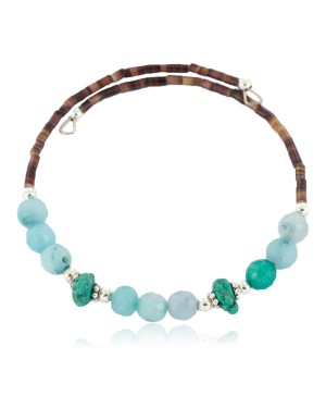 Certified Authentic Navajo Natural Turquoise Blue Quartz Heishi Adjustable Wrap Native American Bracelet 13049-2