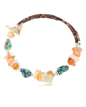 Certified Authentic Navajo Natural Turquoise Carnelian Heishi Adjustable Wrap Native American Bracelet 13037-12