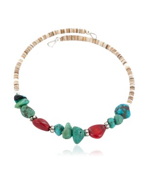 Certified Authentic Navajo Natural Turquoise Coral Heishi Adjustable Wrap Native American Bracelet 12906