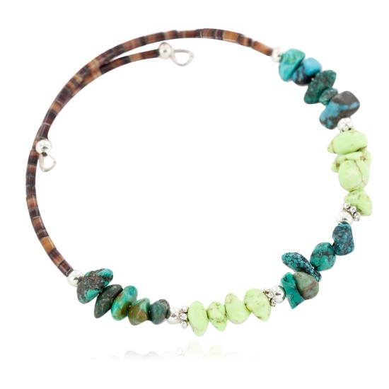 Certified Authentic Navajo Natural Turquoise Gaspeite Heishi Adjustable Wrap Native American Bracelet 13037-7