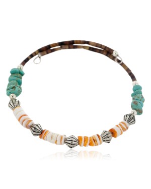Certified Authentic Navajo Natural Turquoise Graduated Melon Shell Heishi Adjustable Wrap Native American Bracelet 12742-72