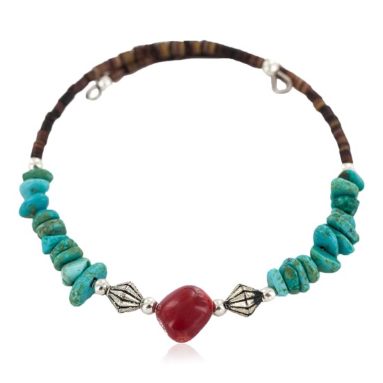 Certified Authentic Navajo Natural Turquoise Heishi Coral Native American Adjustable Wrap Bracelet 13151-46