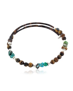 Certified Authentic Navajo Natural Turquoise Heishi Tigers Eye Native American Adjustable Wrap Bracelet 13139-2