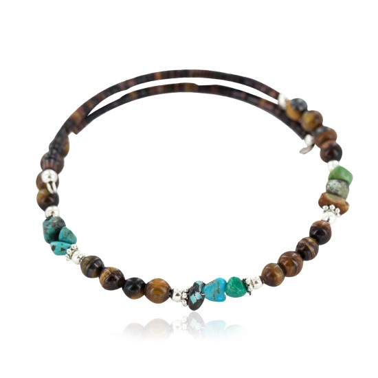 Certified Authentic Navajo Natural Turquoise Heishi Tigers Eye Native American Adjustable Wrap Bracelet 13139-2