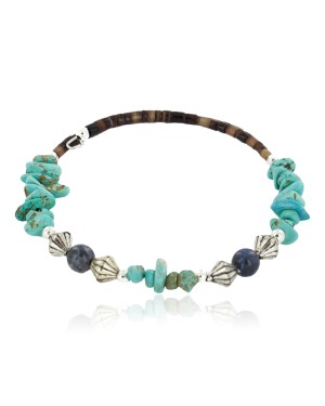 Certified Authentic Navajo Natural Turquoise Lapis Heishi Adjustable Wrap Native American Bracelet  12881