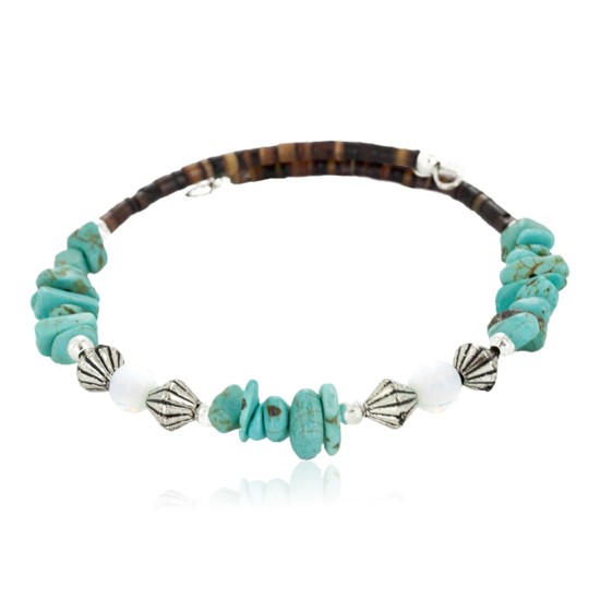 Certified Authentic Navajo Natural Turquoise Opalite Heishi Adjustable Wrap Native American Bracelet 12880