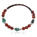 Navajo Natural Turquoise Red Jasper Heishi Adjustable Wrap Native American Bracelet 12742-78