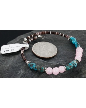 Certified Authentic Navajo Navajo Natural Turquoise and Pink Quartz Native American Adjustable Wrap Bracelet 390840685721