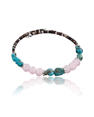Certified Authentic Navajo Navajo Natural Turquoise and Pink Quartz Native American Adjustable Wrap Bracelet 390840685721