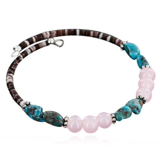 Certified Authentic Navajo Navajo Turquoise and PINK QUARTZ Native American WRAP Bracelet 390862324683