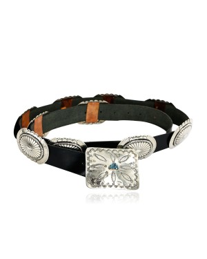 Certified Authentic Navajo Nickel Copper Natural Turquoise Concho Belt 19157