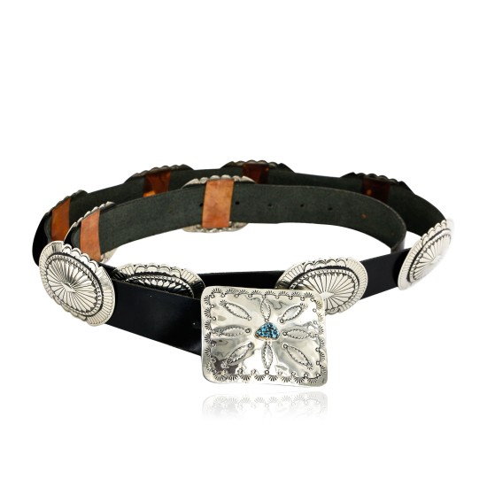 Certified Authentic Navajo Nickel Copper Natural Turquoise Concho Belt 19157