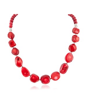 Certified Authentic Navajo Nickel Coral Native American Necklace 25291