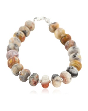 Certified Authentic Navajo Nickel Natural Agate Native American Bracelet 13066-3
